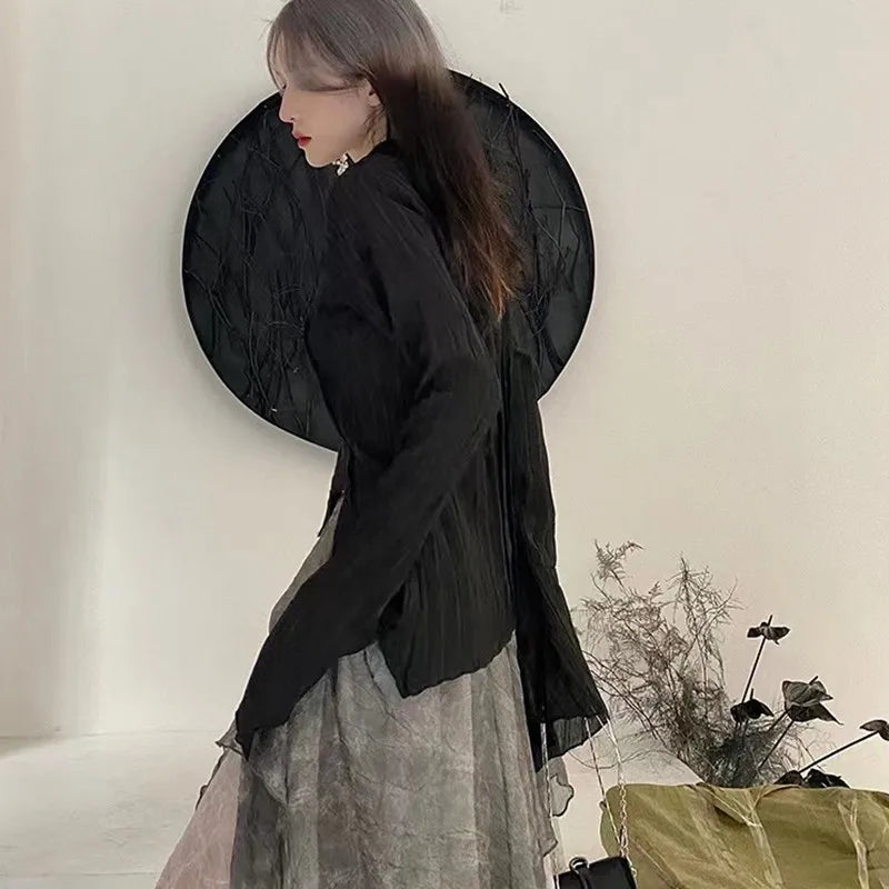 Women Casual Long Sleeve Cotton Linen Loose Shirt Elegant Solid Harajuku Lapel Blouse Vintage Oversize Tops Y2K Streetwear Tunic