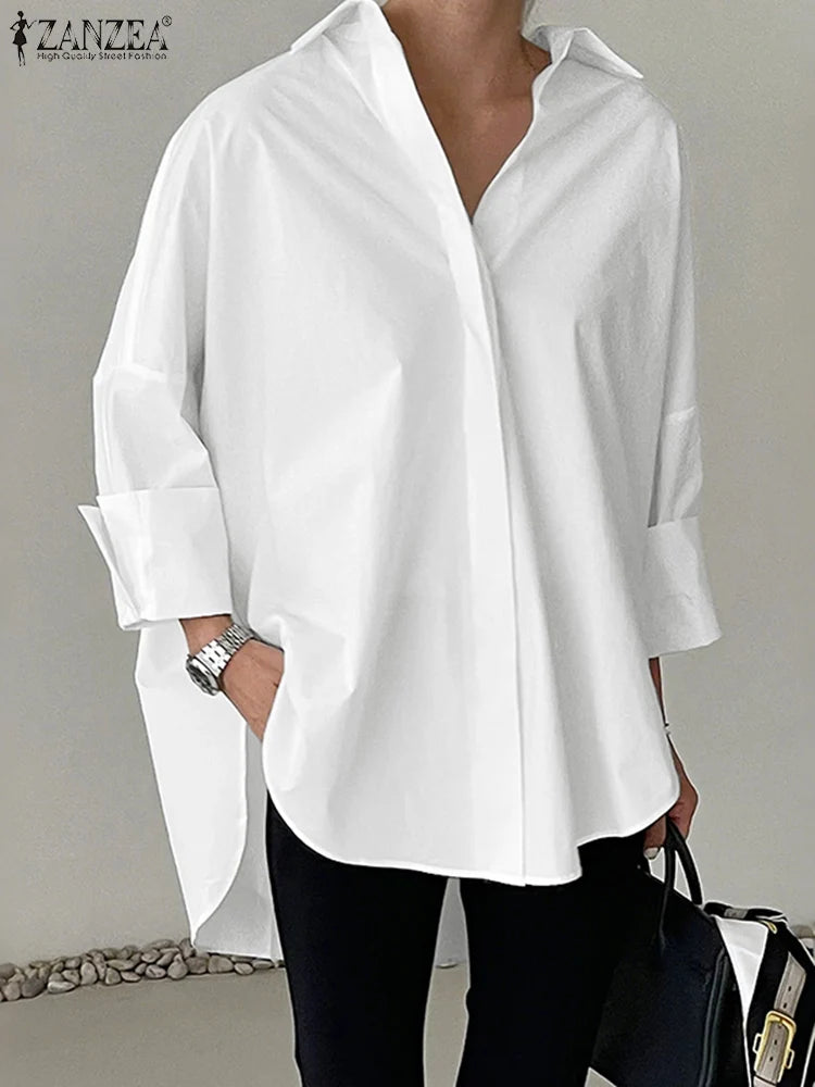Professional White Shirt Women Office Lady Slim Fit Formal Blouse Square Collar Base Shirt II