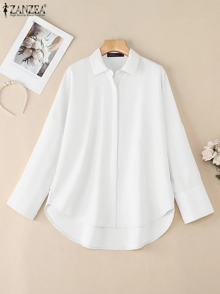 Professional White Shirt Women Office Lady Slim Fit Formal Blouse Square Collar Base Shirt II