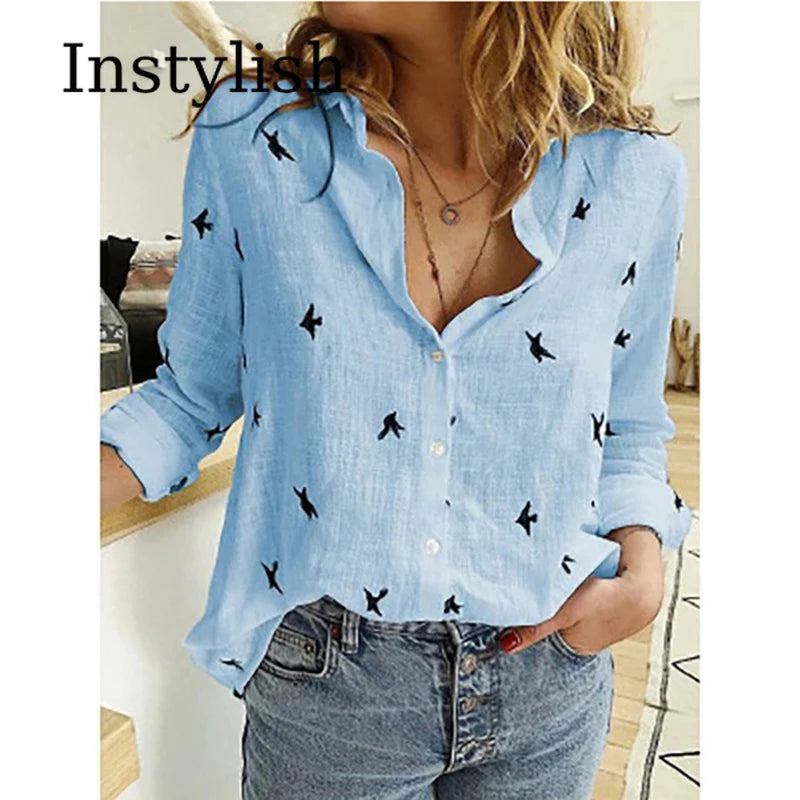 Elegant Cotton Linen Shirts Women Casual Solid Button Lapel Blouses Autumn Winter Long Sleeve Loose Tops Tunic Blusas
