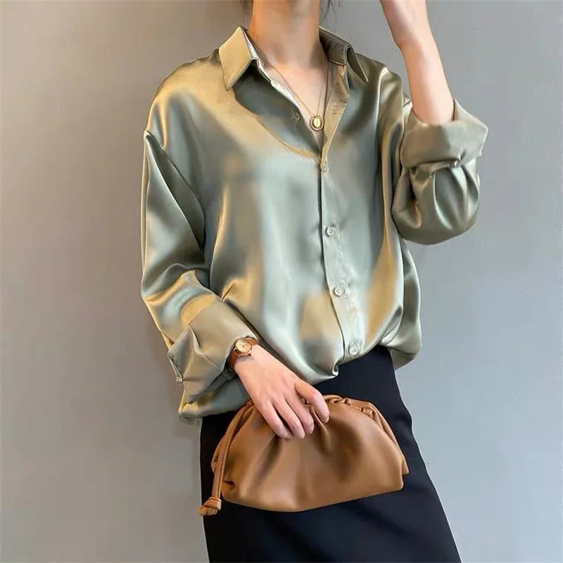 ETJ 2025 Women's Spring New Striped Long Sleeve Lapel Loose Poplin Shirt Multi-color Selection