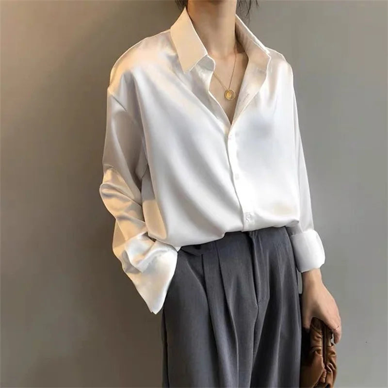 ETJ 2025 Women's Spring New Striped Long Sleeve Lapel Loose Poplin Shirt Multi-color Selection