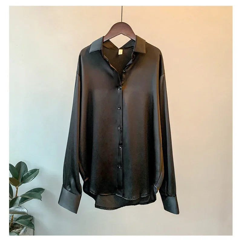 Long Sleeve Satin Shirt Women's Design Sense Spring and Summer Sun-Proof All-Matching Draping Retro Style Shirt Tops