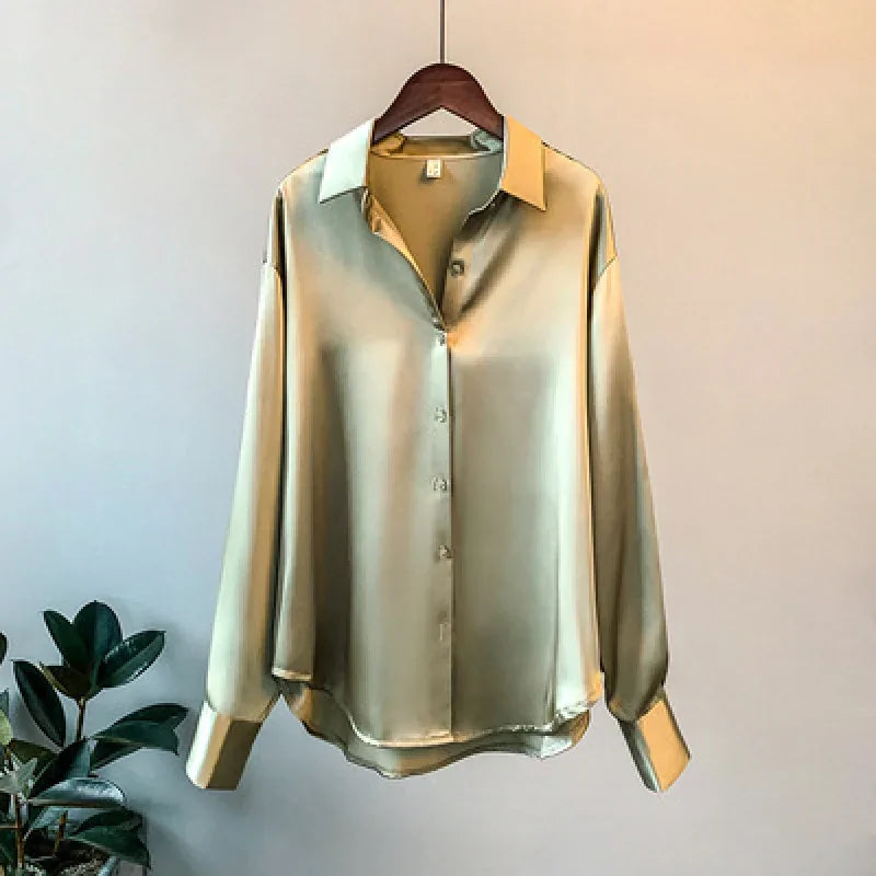 Long Sleeve Satin Shirt Women's Design Sense Spring and Summer Sun-Proof All-Matching Draping Retro Style Shirt Tops