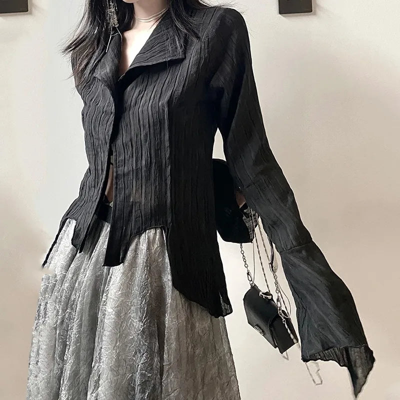 Women Casual Long Sleeve Cotton Linen Loose Shirt Elegant Solid Harajuku Lapel Blouse Vintage Oversize Tops Y2K Streetwear Tunic