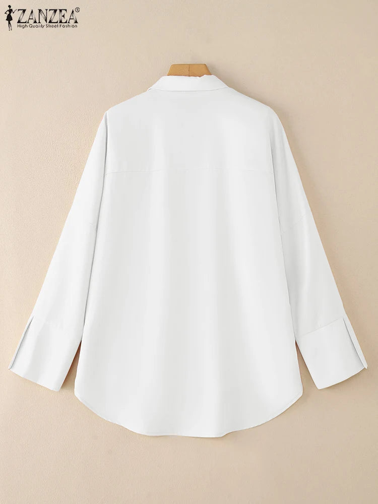 Professional White Shirt Women Office Lady Slim Fit Formal Blouse Square Collar Base Shirt II