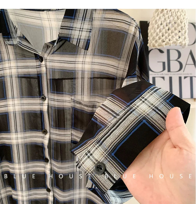 Summer Sunscreen Chiffon Blouse Korean Harajuku See Through Loose Top Casual Women's Cardigan III