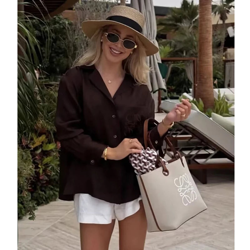 Oversized Plaid Shirt Autumn Winter Women Vintage Long Sleeve Fashion Loose Lapel Pocket Shirt Fit Blouse Korean Style