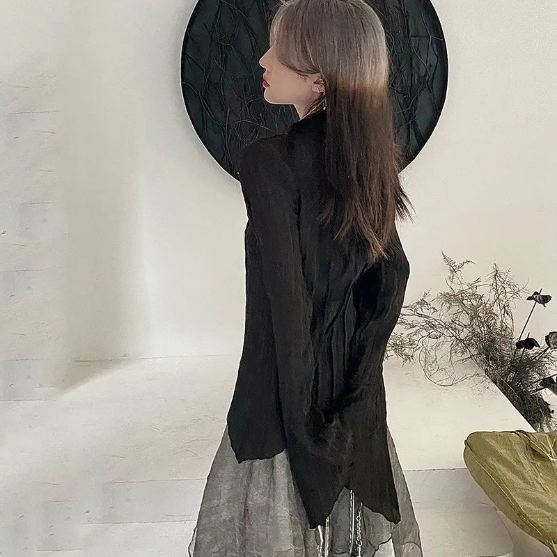 Women Casual Long Sleeve Cotton Linen Loose Shirt Elegant Solid Harajuku Lapel Blouse Vintage Oversize Tops Y2K Streetwear Tunic