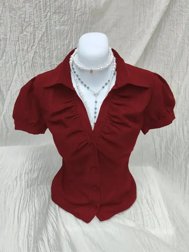 Vintage Aesthetic Women Personality Y2K Slim Clothing Fashion Shirts Harajuku Short Sleeve Tops Female Classic Casual Tee