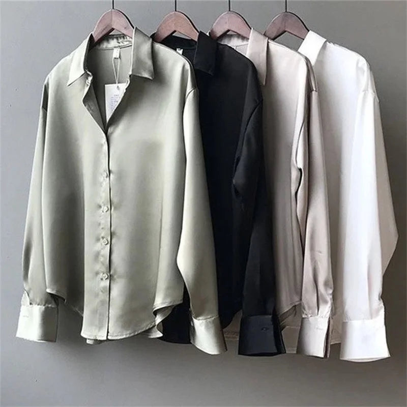 ETJ 2025 Women's Spring New Striped Long Sleeve Lapel Loose Poplin Shirt Multi-color Selection