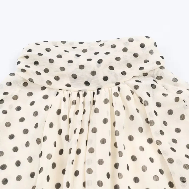 Women Polka Dot Print Blouse Casual High Collar Long Sleeve Lady Top Simple Women's Blouse Female Shirts