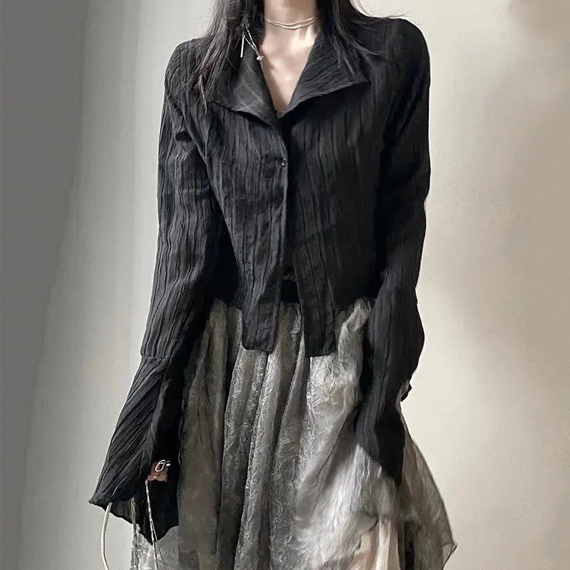Women Casual Long Sleeve Cotton Linen Loose Shirt Elegant Solid Harajuku Lapel Blouse Vintage Oversize Tops Y2K Streetwear Tunic