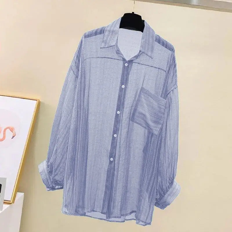 Summer Sunscreen Chiffon Blouse Korean Harajuku See Through Loose Top Casual Women's Cardigan II