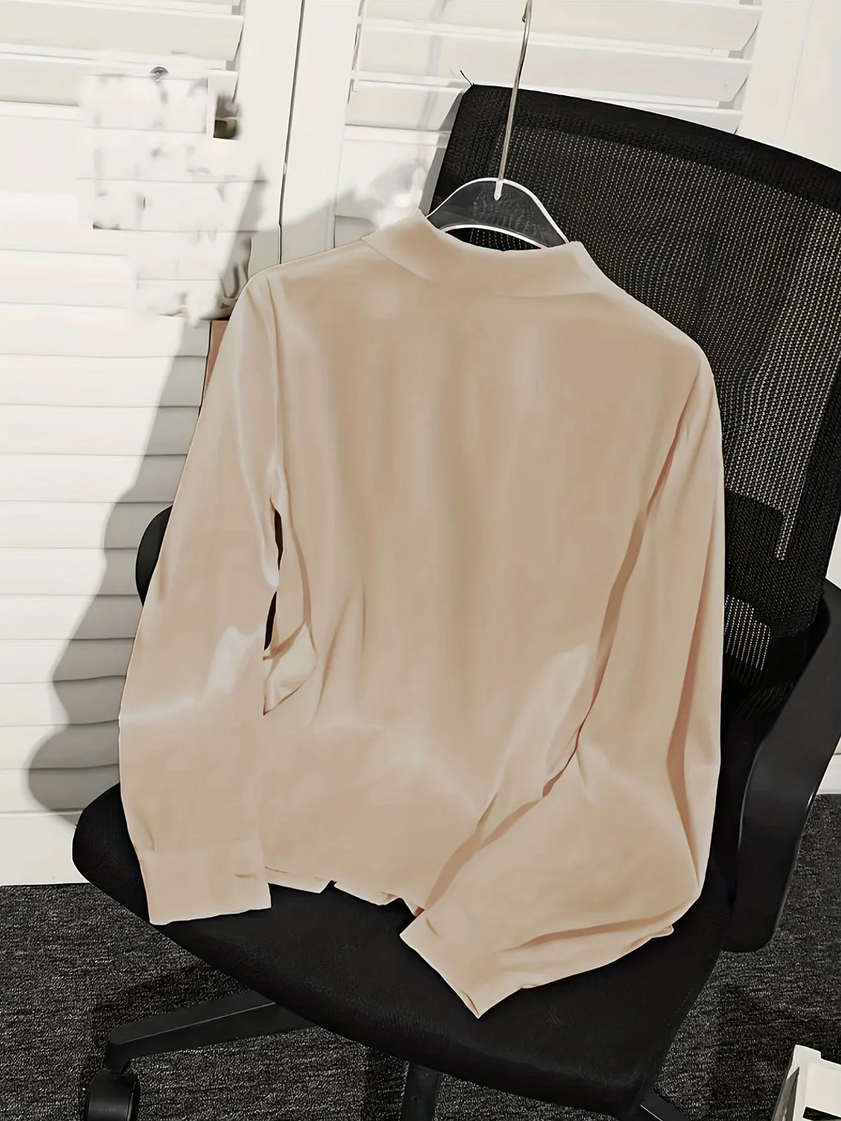 Spring and Autumn Plus-Size Long-Sleeved Satin Shirt Round Neck with Pleated Draped Collar Elegant Stylish Office Outdoor Wear
