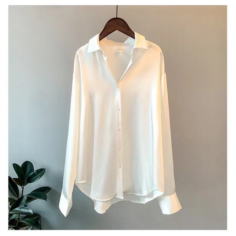 Long Sleeve Satin Shirt Women's Design Sense Spring and Summer Sun-Proof All-Matching Draping Retro Style Shirt Tops